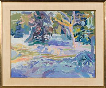NELL BLAINE Snowscape with Fir and Birch.
